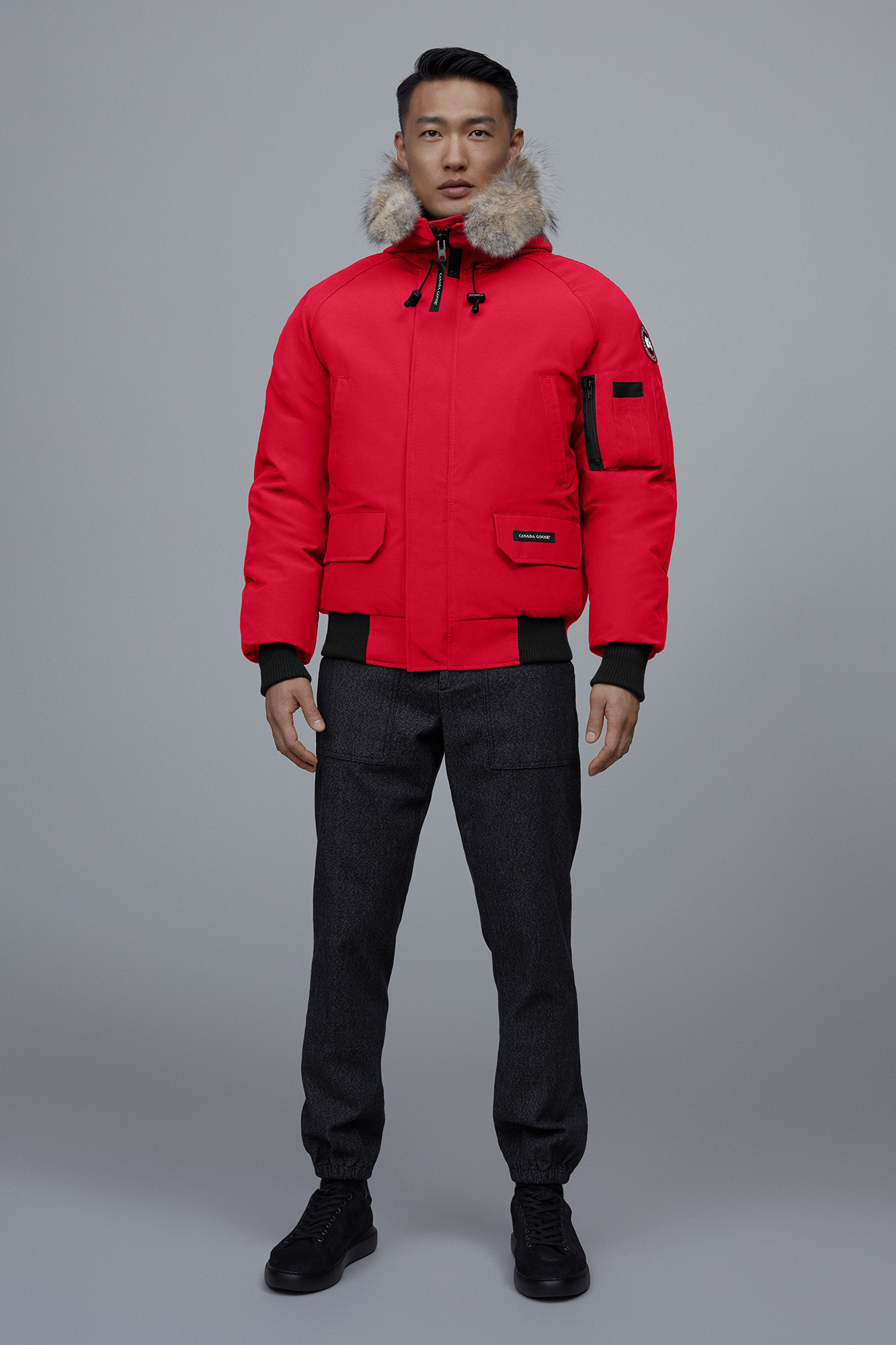 Red canada cheap goose bomber jacket